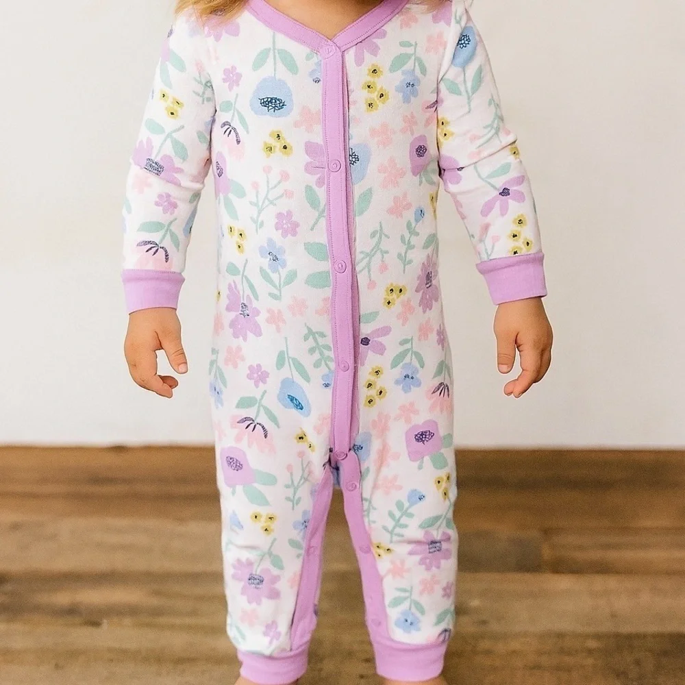 Footless Snap Button Down Floral Onesie